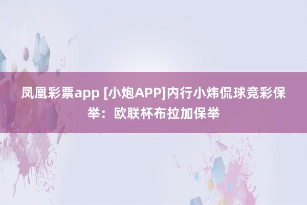 凤凰彩票app [小炮APP]内行小炜侃球竞彩保举：欧联杯布拉加保举