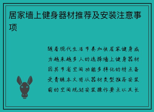 居家墙上健身器材推荐及安装注意事项